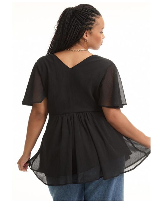 June + Vie Black June + Vie Plus Size Faux Wrap Fit-and-flare Top