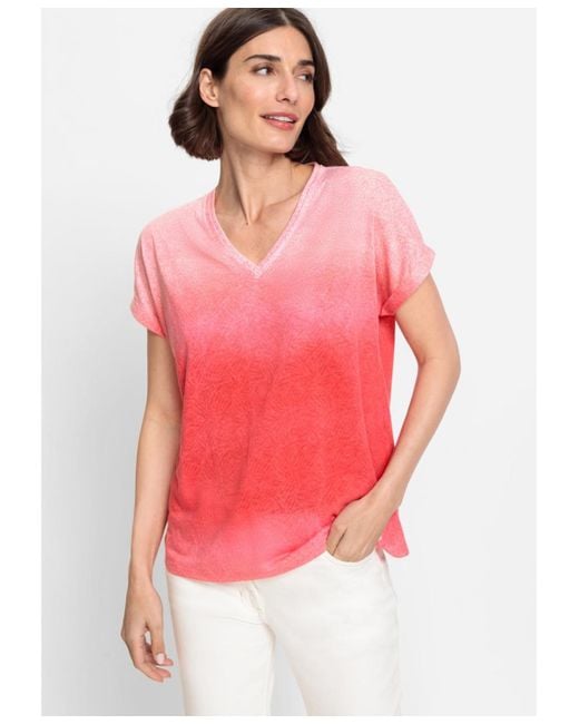 Olsen Pink Short Sleeve Ombre Burnout T-shirt