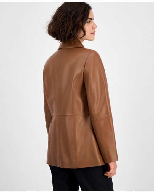 Anne Klein Brown Zip-front Leather Jacket