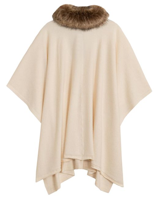 Ralph Lauren Natural Fur Collar Knit Ruana Wrap
