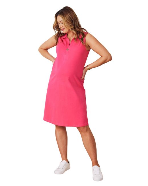 ANGEL MATERNITY Pink Maternity Angel Nursing Polo Dress