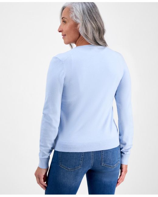 Style & Co. White Petite Crewneck Cardigan