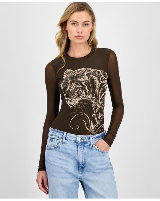 Guess Blue Penelope Long-sleeve Mesh Bodysuit