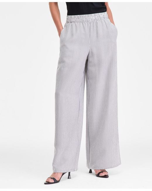 INC International Concepts White Striped Pull-on Wide-leg Pants