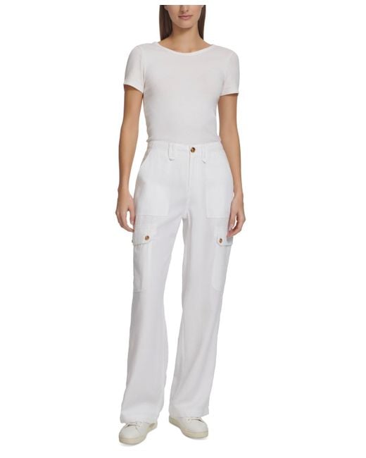 Tommy Hilfiger White Solid Festival Cargo Pants