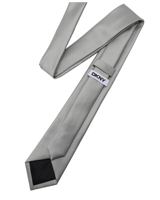 DKNY Gray Satin Solid Slim Tie for men
