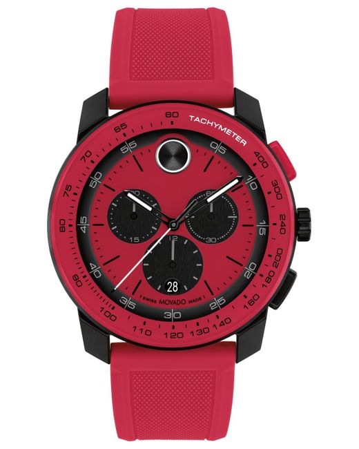 Movado Red Bold Tr90 Swiss Quartz Chrono Silicone Watch 43.50mm for men