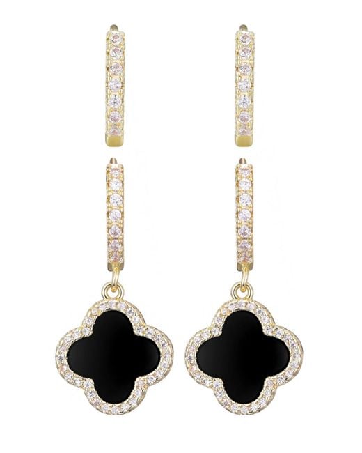 Adornia White Gold Cubic Zirconia Halo Clover huggie Set