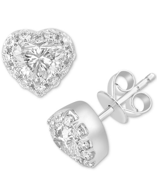 Effy White Effy Lab Grown Diamond Heart & Round Halo Stud Earrings (1-7/8 Ct. T.w.