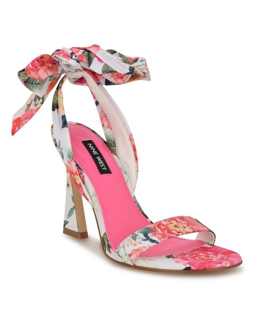 Nine West Women's Pink Kelsie Ankle Wrap Sculpted Heel Sandals