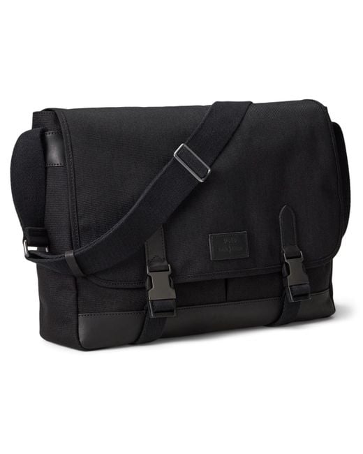 Polo Ralph Lauren Black Leather-trim Travel Messenger Bag for men