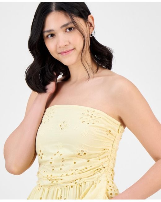 And Now This Yellow Eyelet Tube Mini Dress