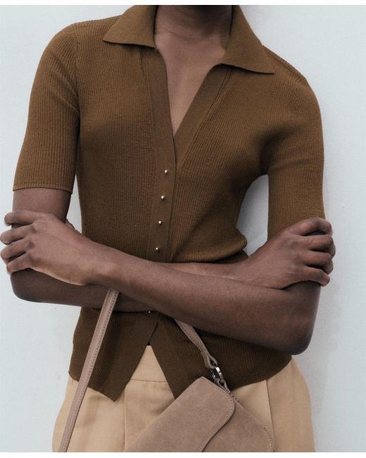 Mango Brown Ribbed Polo Neck Sweater