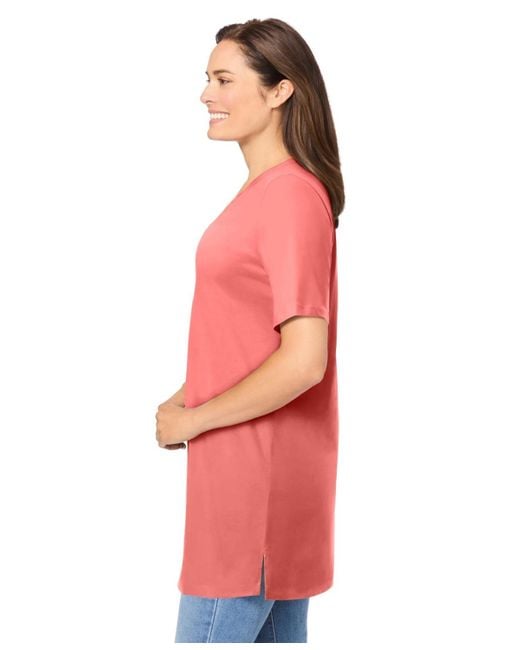Woman Within Pink Plus Size Within Perfect Short-sleeve Shirred V-neck Tunic
