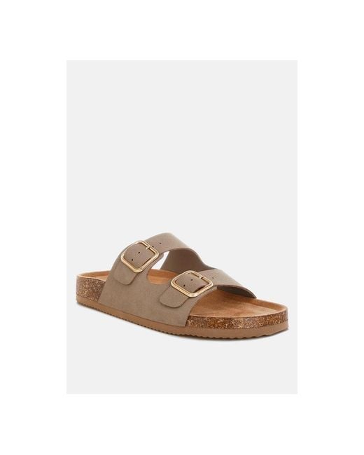 London Rag Slides LONDON RAG Gloriosa The Double Strap Slide Sandals in Brown | Lyst