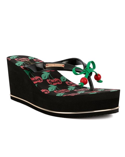 Juicy Couture Black Umani Cherry Platform Wedge Flip-flop Sandals