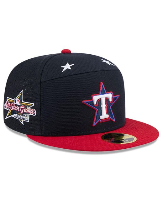 KTZ Blue Navy/red Texas Rangers 2025 Mlb All-star Game Workout Side Patch 59fifty Fitted Hat for men