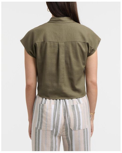 Ellen Tracy Green Linen Blend Sleeveless Tie Hem Button Down Top
