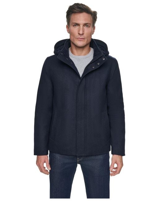 Cole Haan Blue Front-zip Duffel Wool Jacket for men