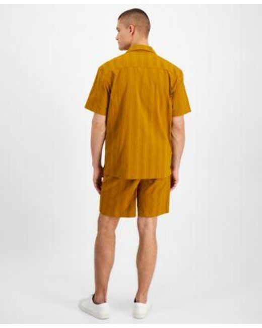 Alfani Yellow Jacquard T Shirt Button Front Camp Shirt Drawstring Shorts Created For Macys for men