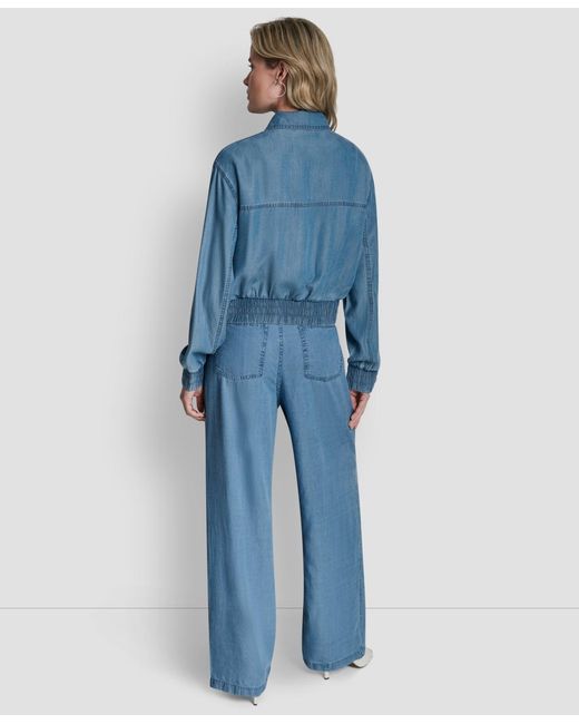 DKNY Blue Chambray Zip-front Bomber Jacket