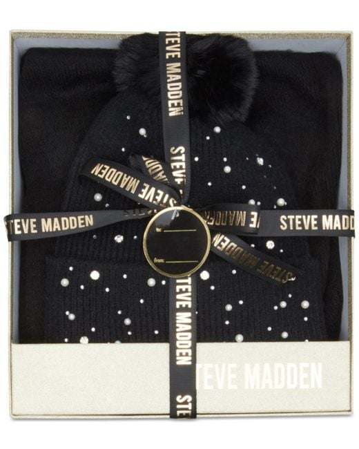 Steve Madden Black 2-pc. Embellished Beanie & Scarf Boxed Gift Set