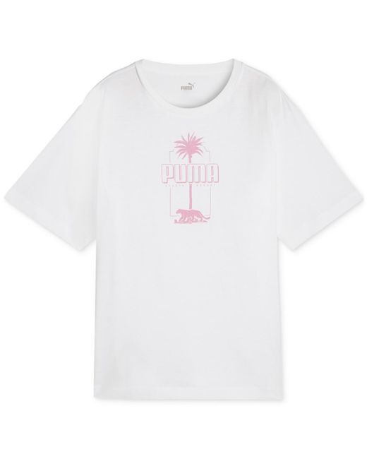 PUMA Essentials Palm Resort Graphic T-shirt in White | Lyst