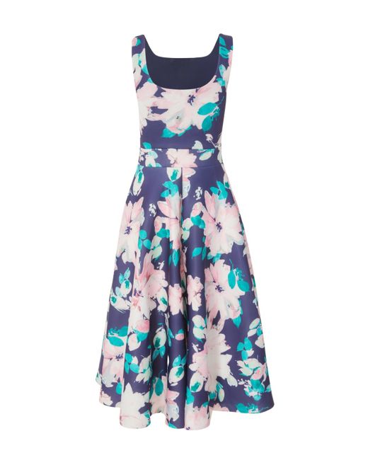 Quiz Blue Floral Scuba Foam Square Neck Maxi Skater