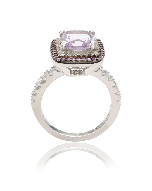 SUZY LEVIAN NEW YORK White Suzy Levian Sterling Silver Cushion Cut Topaz And Sapphire Double Halo Ring