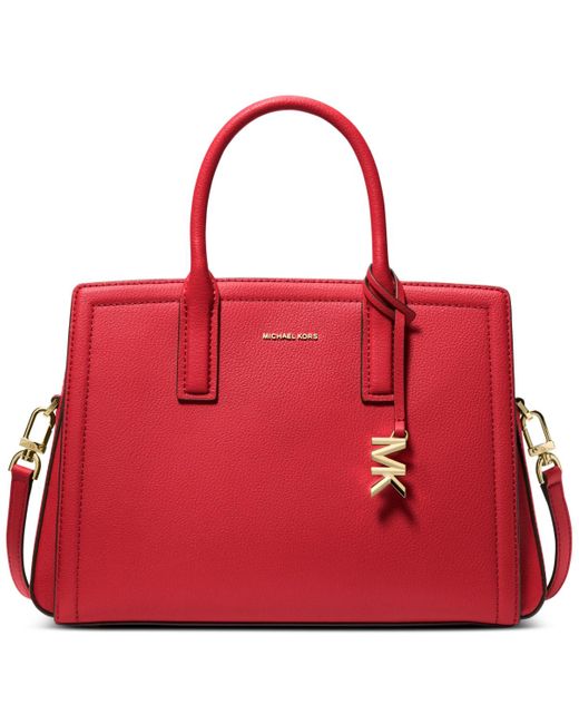 Michael Kors Red Michael Laila Medium Leather Crossbody Satchel