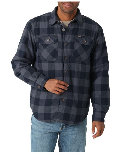 Wrangler Sherpa Lined Shirt Jacket in Blue for Men | Lyst