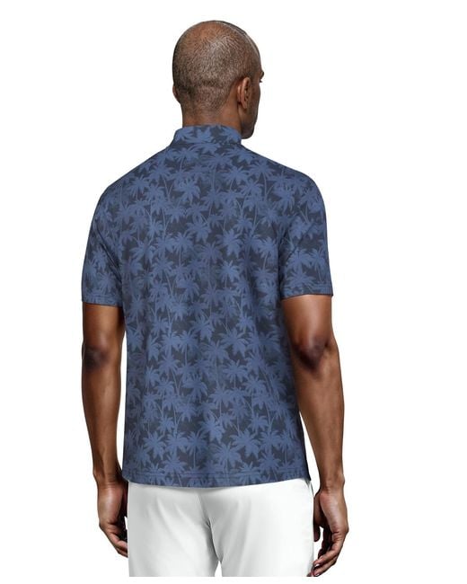 PGA TOUR Blue All-over Geometric Palm Print Short-sleeve Golf Polo Shirt for men