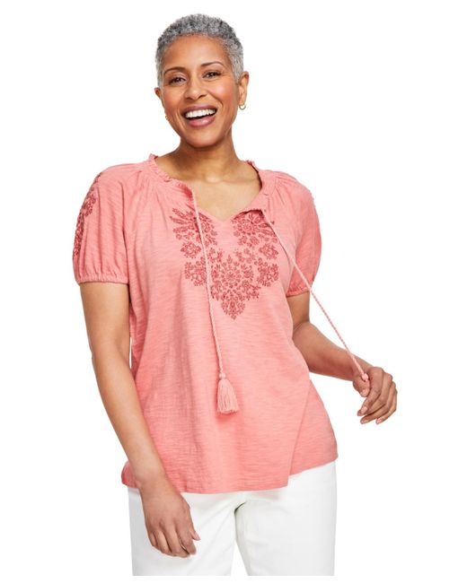 Style & Co. Pink Embroidery Vacay Top