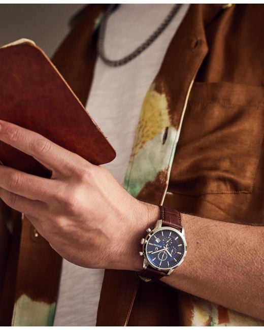 Bulova Blue Chronograph Classic Sutton Leather Strap Watch 41mm for men