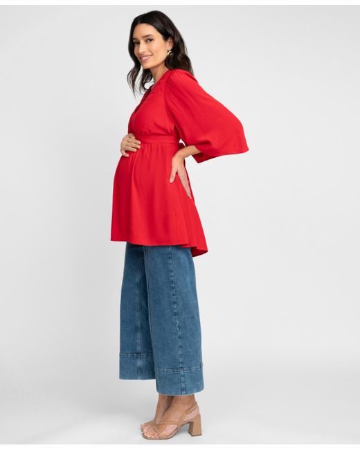 Seraphine Red Maternity Flutter Sleeve Wrap Top