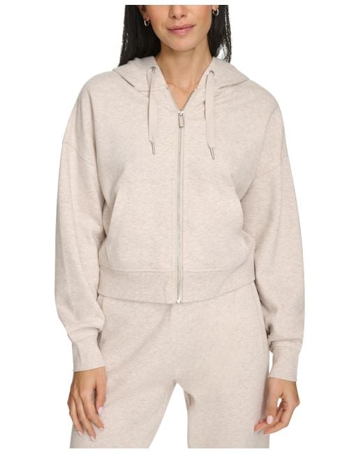 Calvin Klein Natural Fleece Crop Zip-front Long-sleeve Hoodie