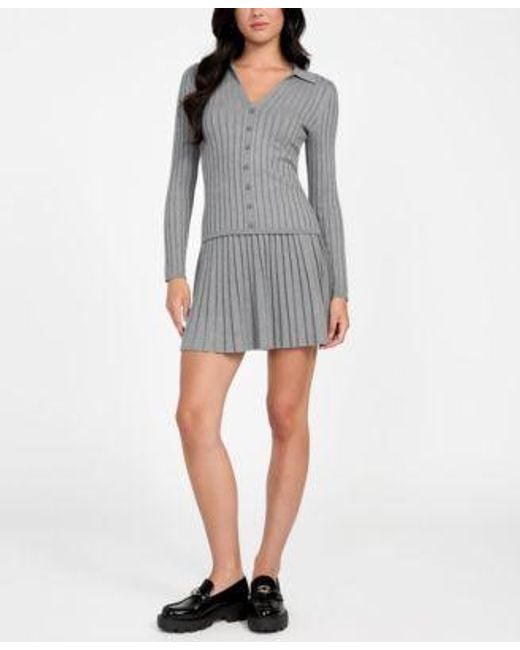 Guess Gray Long Sleeve Ribbed Miranda Sweater Skirt