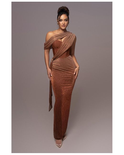 JLUXLABEL Celestina Draped Maxi Dress in Brown | Lyst