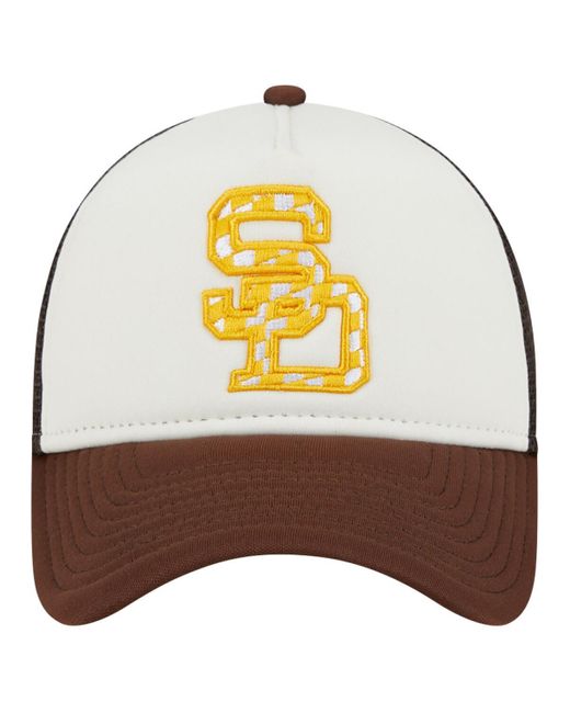KTZ Metallic White/brown San Diego Padres Checkered Flag A-frame Trucker 9forty Adjustable Hat for men
