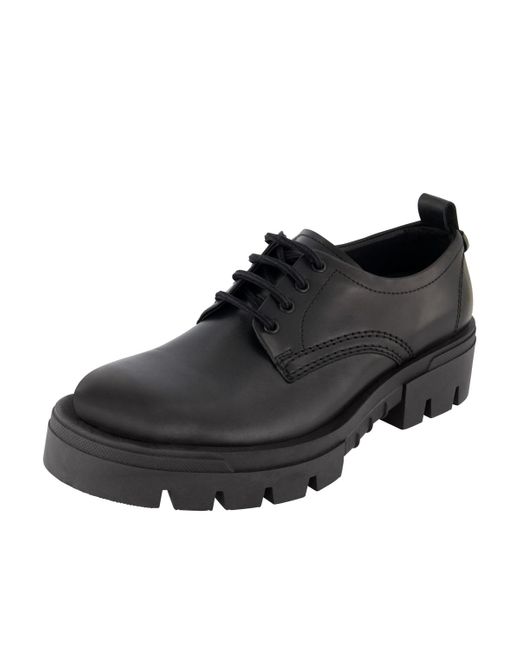 Karl Lagerfeld Black White Label Leather Plain Toe Derby On Lug Sole Shoes for men