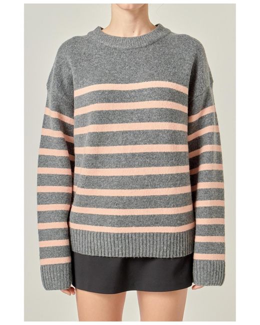 English Factory Gray Likimio Striped Crew Neck Sweater