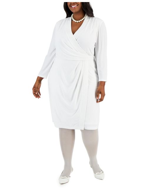 Kasper White Colorblocked Faux-wrap Sheath Dress