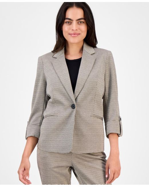 Anne Klein Gray Petite Notch-collar One-button Blazer