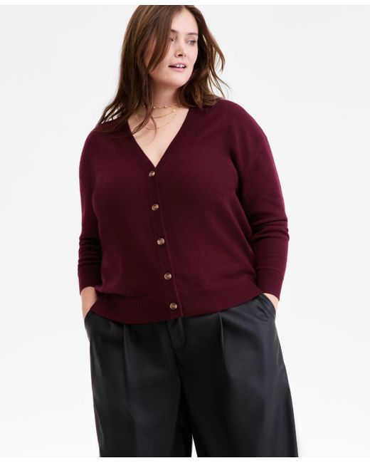 Charter Club Red Plus Size 100% Cashmere Button-front Cardigan