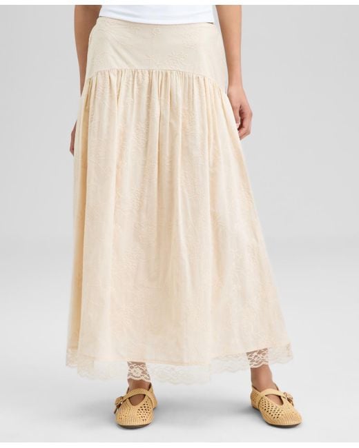 And Now This Natural Drop-yoke Embroidered Maxi Skirt
