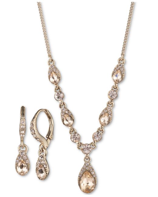 Givenchy Metallic Stone Drop Earrings & Lariat Necklace Set
