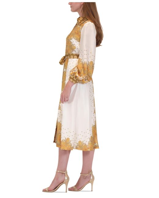 Julia Jordan Multicolor Printed Button-front Long-sleeve Dress