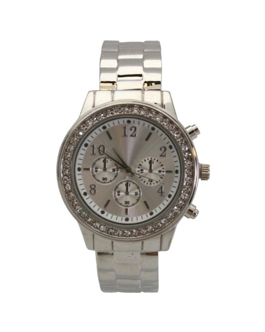 Olivia Pratt Gray Rhinestone Bezel Chronograph Bangle Watch