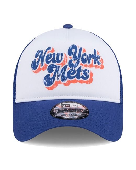 KTZ Blue White/royal New York Mets Throwback Team Foam Front A-frame Trucker 9forty Adjustable Hat