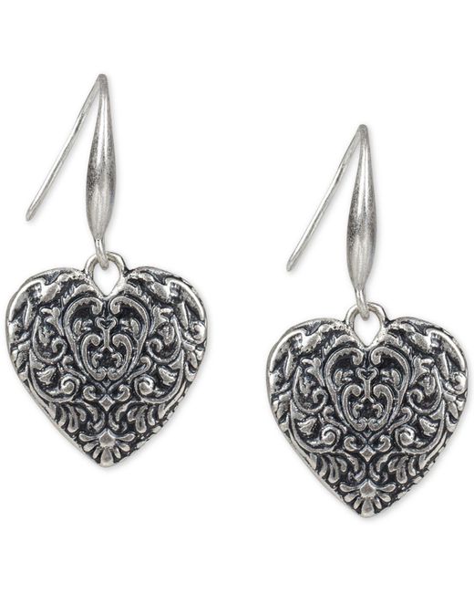Patricia Nash Multicolor Silver-tone Tooled Heart Drop Earrings